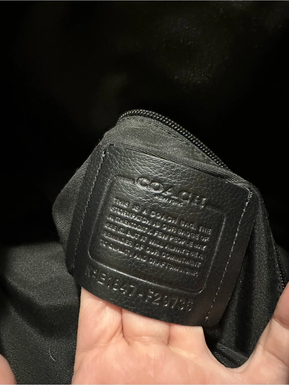 Coach Black Leather Messenger with Blue Camouflage Accent